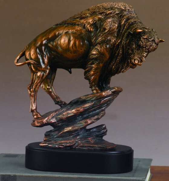 Buffalo Sculpture Standing on Rocks Native American